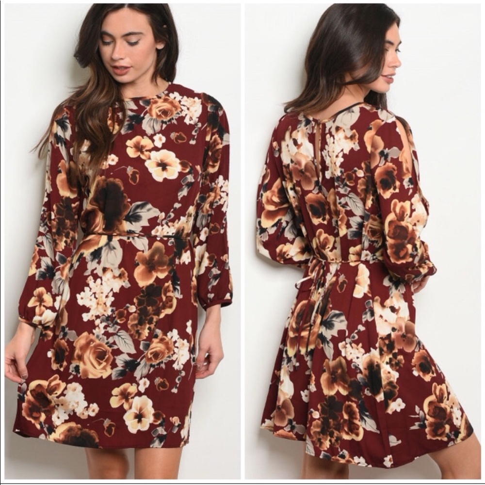 CLEARANCE ‼️BURGUNDY FLORAL- Dress - Picture 1 of 1
